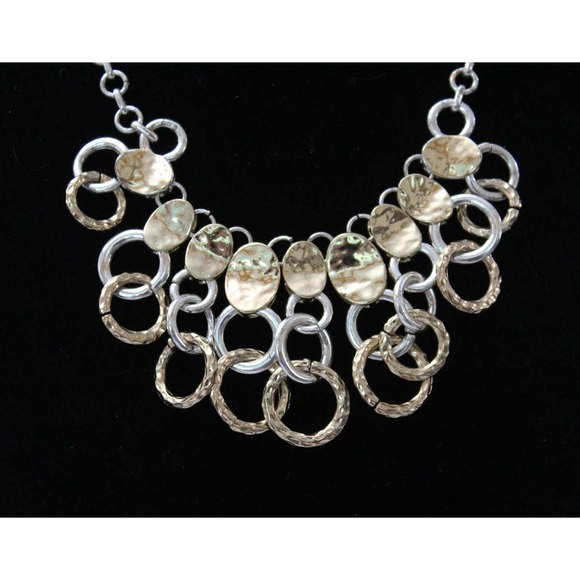 Vintage Light Gold and Silver Statement Necklace with Multiple Ring Drops N61 - Picture 2 of 3
